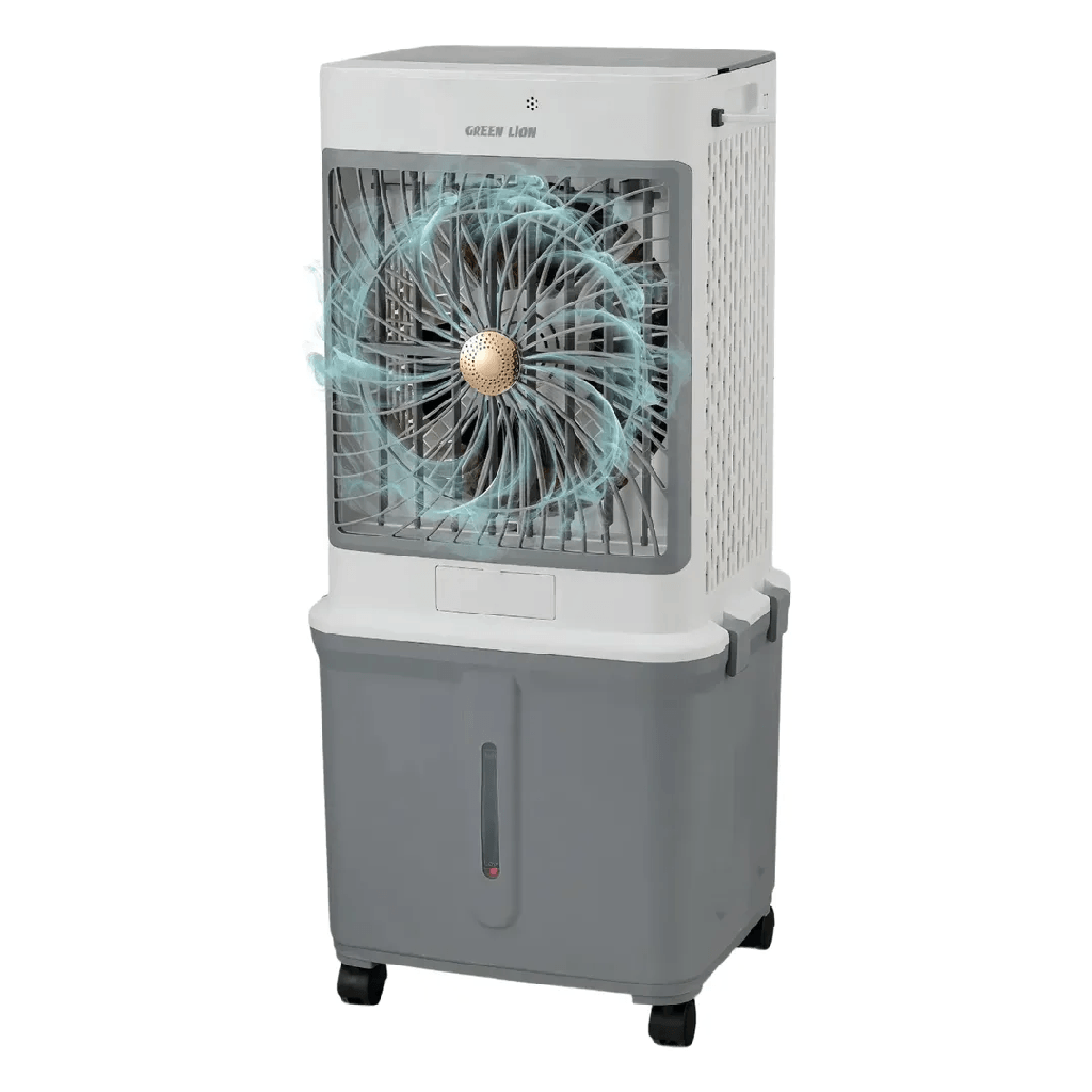 مبرد هواء GA30 من جرين ليون - خزان مياه 30 لتر، قدرة 70 واط، تدفق هواء 4000 م³/ساعة، تحكم عن بُعد، مبرد ومُرطب ومنقي هواء محمول | GNGA30AICOLGY |