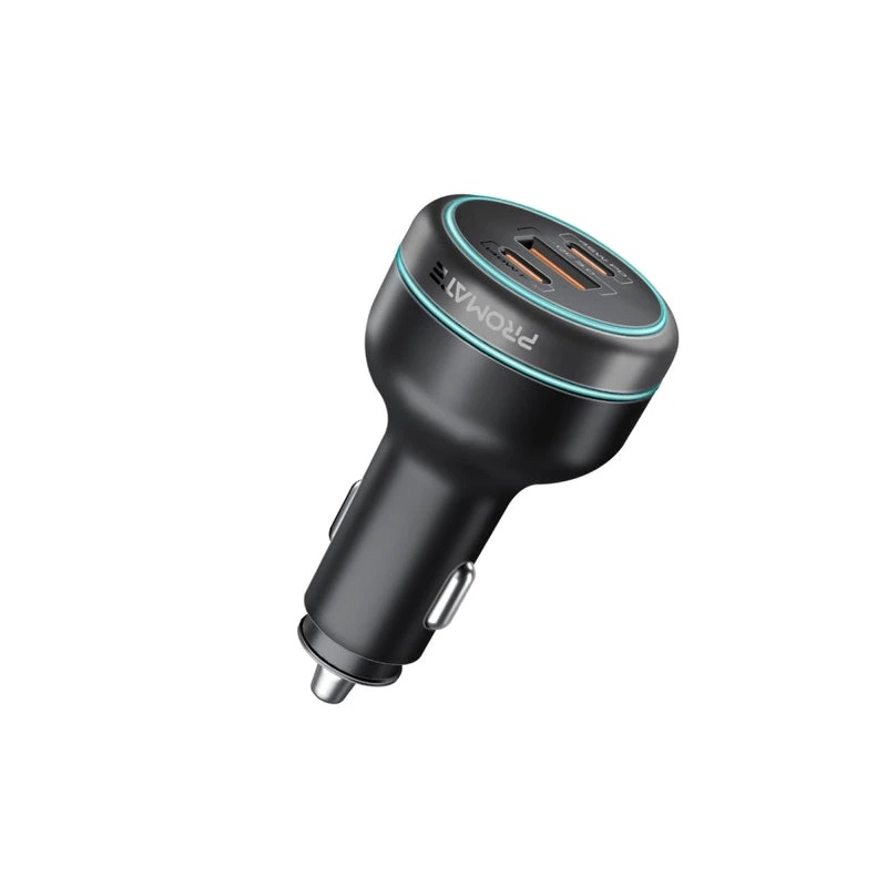 Promate 230W RapidCharge™ Car Charger, 140W PD 3.1, Dual USB-C, 45W USB-A QC 3.0, Multi-Device Fast Charging | PowerDrive-230 |