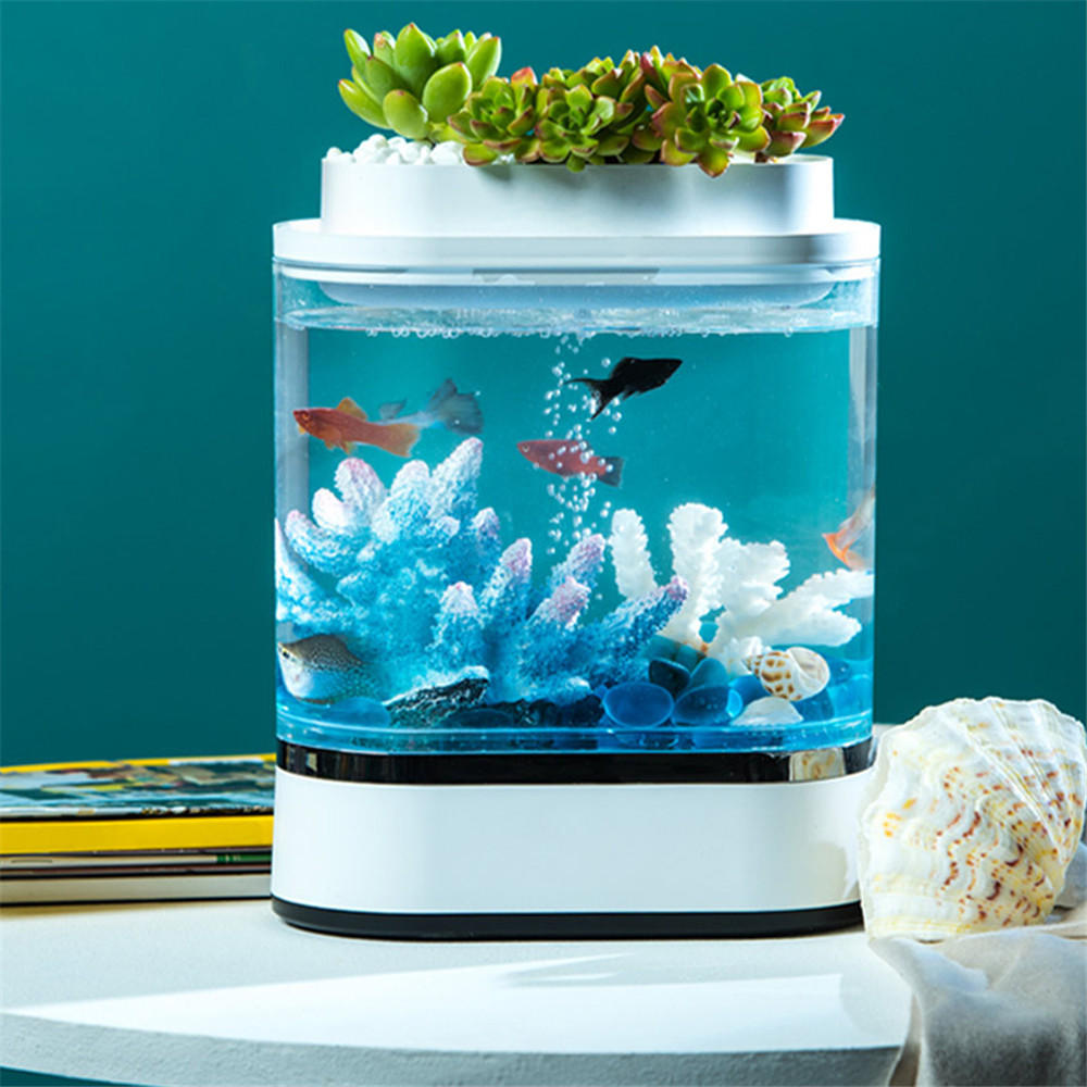 Geometry Mini Lazy Fish Tank USB Charging Self-cleaning Aquarium with 7 Colors LED Light from Xiaomi Youpin