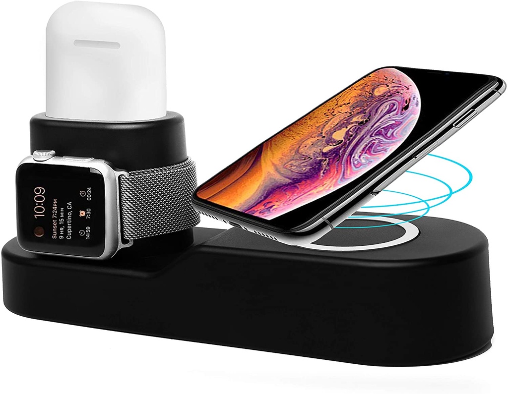 Blaulock 4 in 1 Charging Station W3, Wireless Charger for iPhone8/x/Xs/Xs Max, Samsung Galaxy S9//S8/S7,Charger for AirPods/iWatch Series 2/3/Nike+/Edition(Not 4&1)(Black)