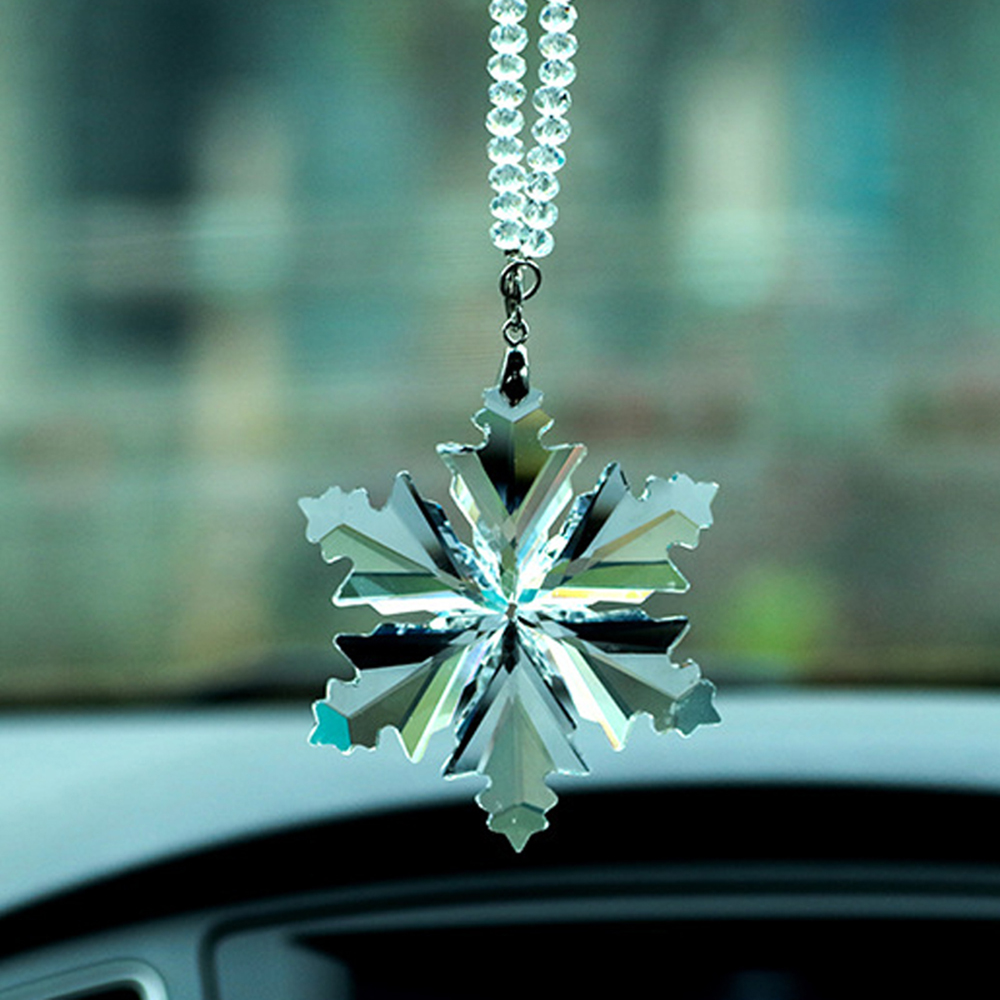 DCXA Car Pendant Transparent Crystal Snowflakes Decoration Suspension Ornaments Sun Catcher Snowflake Hanging Trim Christmas Gifts