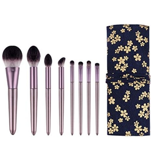 [5249] Ducare 8pcs Chinese Classical Makeup Brushes Set Champagne and Taro Purple Plastic Composite Gradient Cosmetic Brushes Kit Powder/Blusher/Highlight/Eye Shadow/Lip Brush with Travel Cloth bag (Purple)