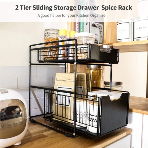 [7195] 2 LAYER SLIDING UNDER THE SINK ORGANIZER DRAWER IDEAL CABINET BASKET RACK