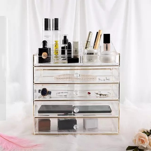 [7404] Beautify Cosmetic Organiser Case Table Storage Stand with Champagne Frame for Makeup - Golden