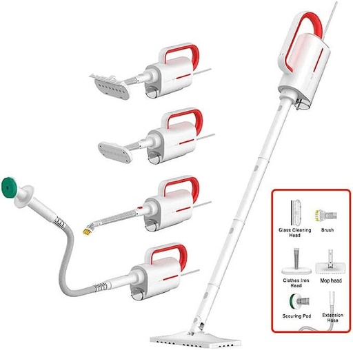[7469] Deerma ZQ610 Multi-function Steam Cleaner with 5 Brush Heads 1300W Lightweight Steam Glass Scraper | 99.99% Sterilization - White