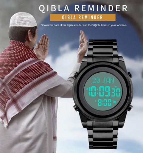 [7563] SKMEI Muslim Prayer Digital Sport Watch – Qibla Direction, Prayer Times, Sporty Design | WR30M |