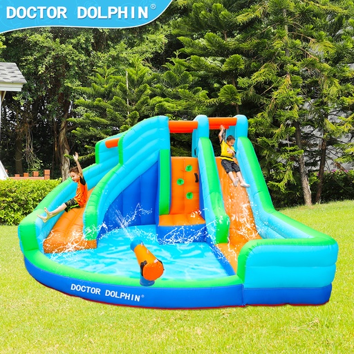 [7721] Doctor Dolphin | DD-73002 | Inflatable BOUNCE & DOUBLE SLIDE with Water Blower Toddler Bounce Jumpe & Slide House for Kids