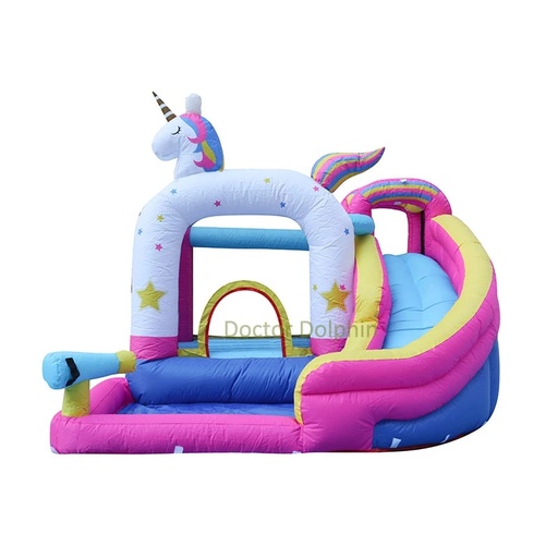 [7722] Doctor Dolphin | NT-063103 | Inflatable Rainbow Unicorn Water Blower Toddler Bounce Jumpe & Slide House for Kids