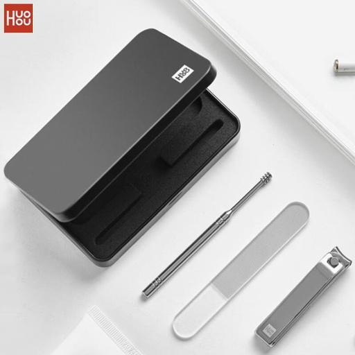 [7733] Xiaomi - HUOHOU Anti-Splash | 3 IN 1 |  Portable Stainless Steel Nail Clipper For Men & Women With Metal Case
