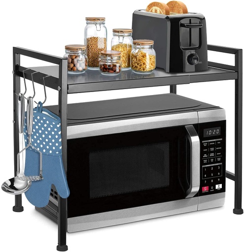 [7741] Carbon Steel Non-Slip Microwave & Oven Kitchen Rack Organizer With Top Shelf