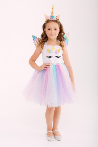 Unicorn Cosplay Costume For Toddler Girls Rainbow Dance Costume with Headband