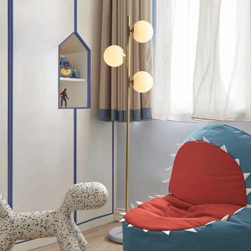 [7803] Golden Floor Lamp 3-Light with Electroplated Metal Frame & Marble Base