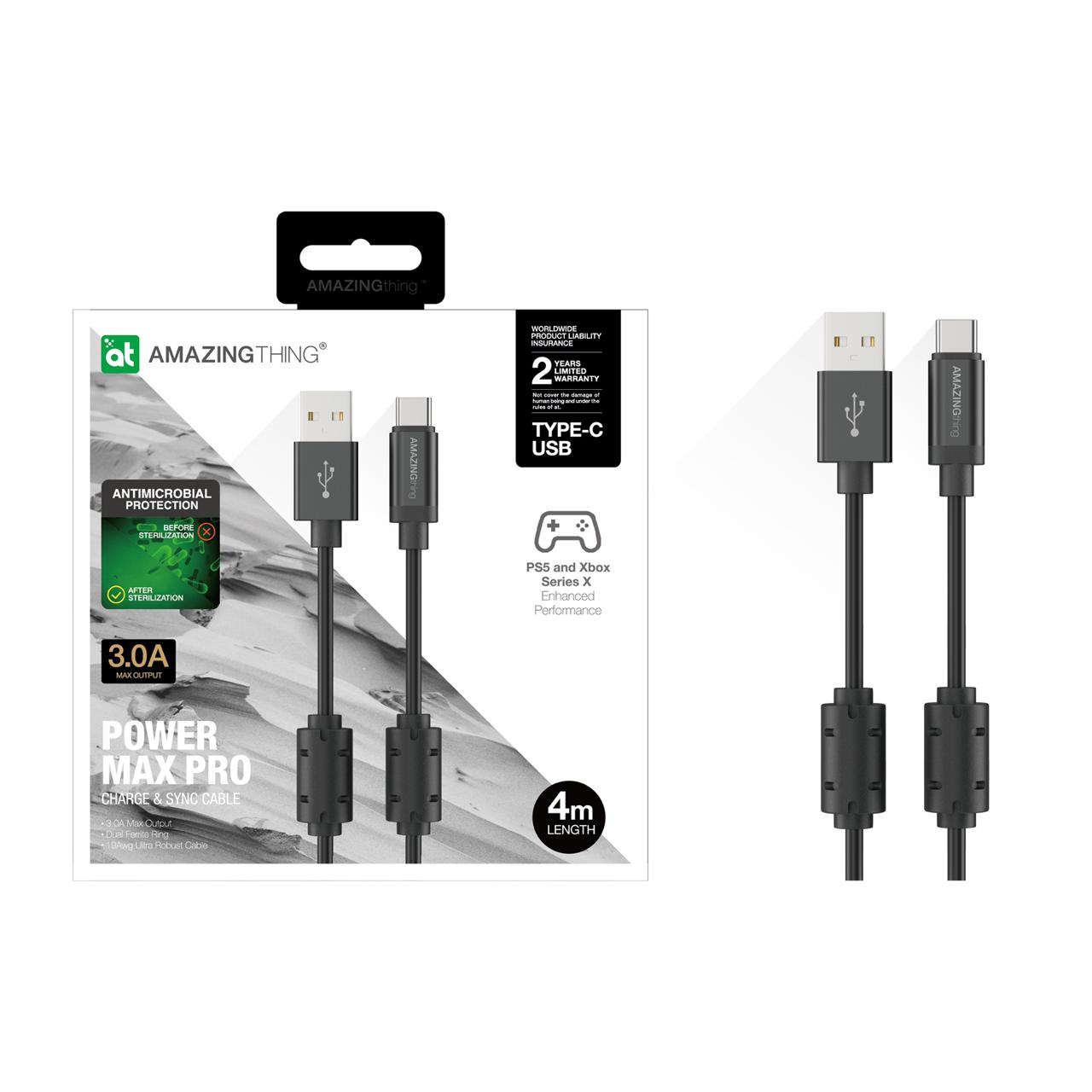 AMAZING THING 3.0A Power Max Pro Charge and Sync Cable PS5 and Xbox Series X Enhanced 4M length (TCPRO040MBK)