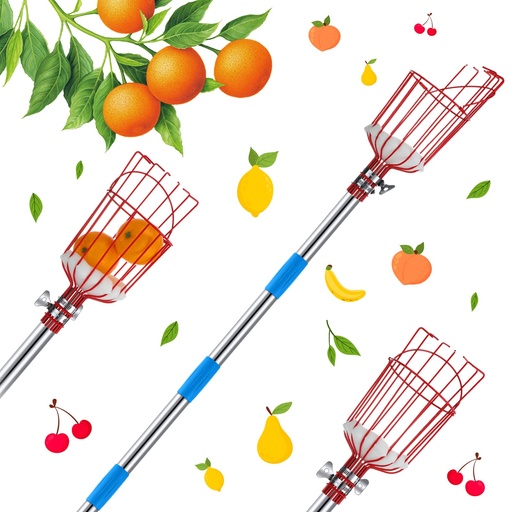 [8362] Fruit Picker Tool Lightweight Stainless Steel Adjustable Fruit Picker with Big Basket