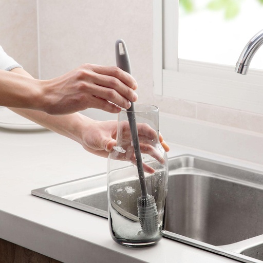 [8437] Long Handle Cup & Bottles Silicone Cleaning Brush with Soft Head Scrubber Mug Brush Cleaning Tool