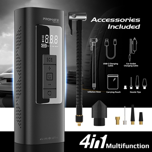 [8455] Promate | Aerify | 150PSI Portable Air Compressor With Built-in 6,000mAh Multi-Port Power Bank