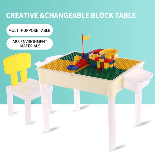 [2060] Toy Brick Table Play Table Storage Table with chair for Kids White