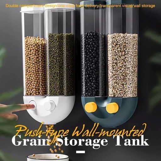 Push Button Wall Mounted Grain Storage Tank Rice Bucket for Kitchen Cerel Dispenser Double Large