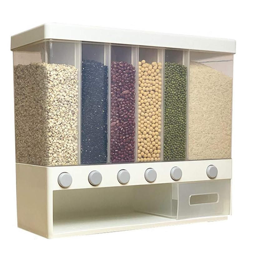 6 In1 Kitchen Wall Mounted Assorted Grain Rice Bucket Tub Cereal Dispenser Dry Food Storage Container