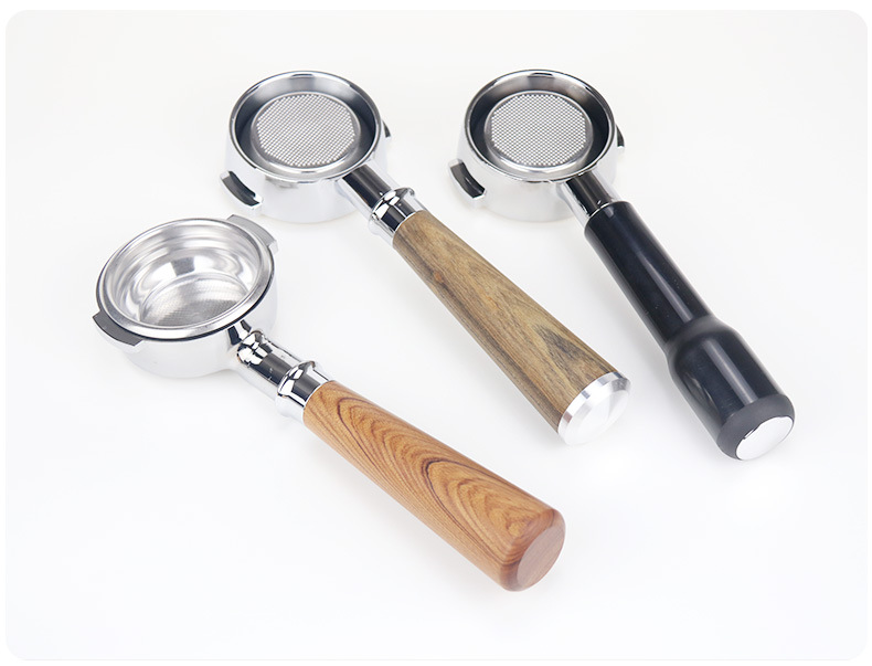 54mm Bottomless Coffee Portafilter with 3 Ears – Wooden Handle, Compatible with Most Espresso Machines