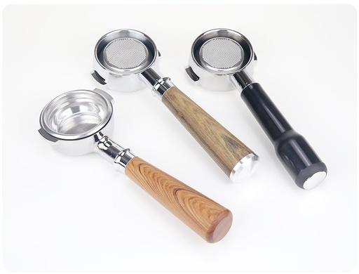 [2485] 54mm Bottomless Coffee Portafilter with 3 Ears – Wooden Handle, Compatible with Most Espresso Machines