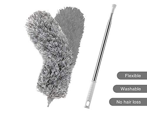 [2547] Dusters for Cleaning Brush, Dust Brush Microfiber Head Bendable Washable Duster, RoseFinch Fang Dusting Wand Extendable 32" - 98", Wet or Dry Use