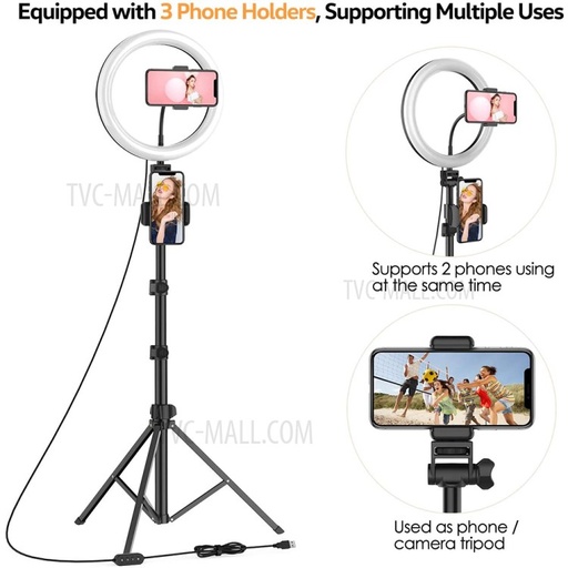 [2647] WONEW ZJ08 10-inch LED Ring Light Photography Live Broadcast Ring Lamp with Tripod Stand