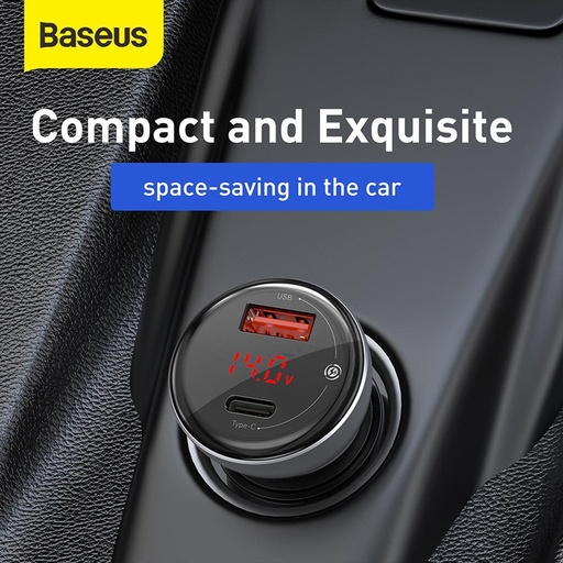 Baseus Digital Display PPS Dual Quick Car Charger 45W + Type-C to Type-C 3A (CCBX)