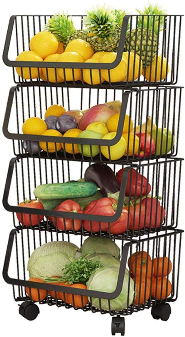4-Tier Fruit & Vegetable Storage Basket with Wheels – Detachable Wire Rack Organizer for Kitchen & Home Use