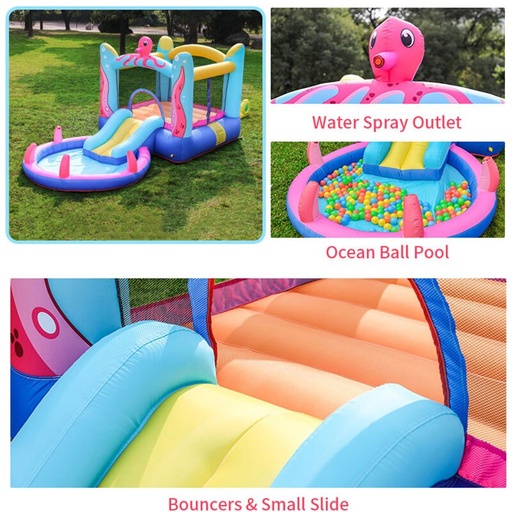 [7006] Outdoor Kids Swimming Pool Toy Doctor Floating House Dolphin Octopus Jumping Water Spray Fun Garden With Tube Trampoline