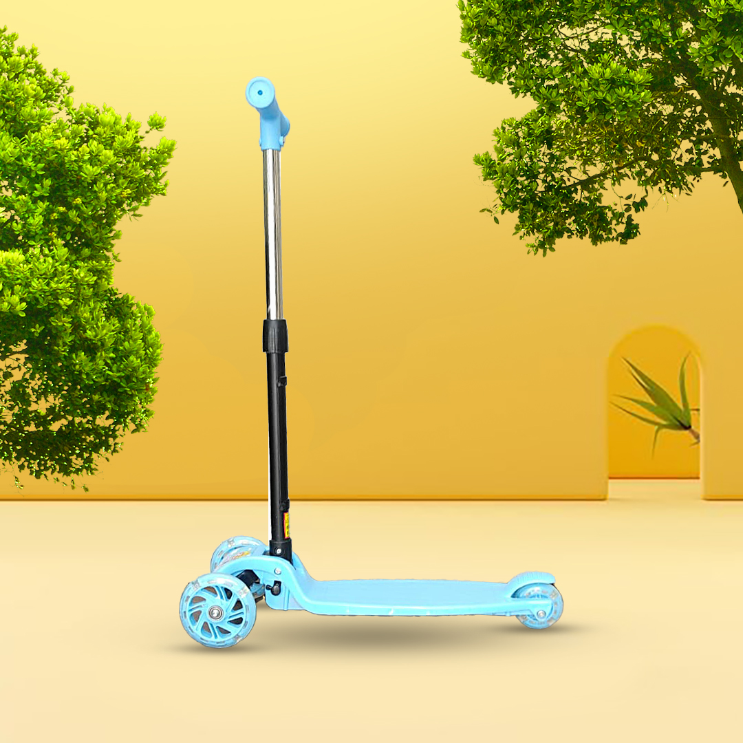 3 Wheel Kick Scooter With LED Flashing Wheels And Adjustable Height Outdoor Ride For Kids - Blue