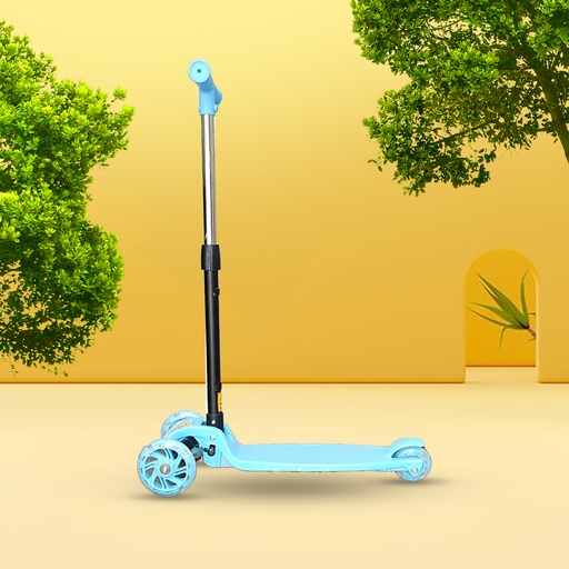 [8973] 3 Wheel Kick Scooter With LED Flashing Wheels And Adjustable Height Outdoor Ride For Kids - Blue