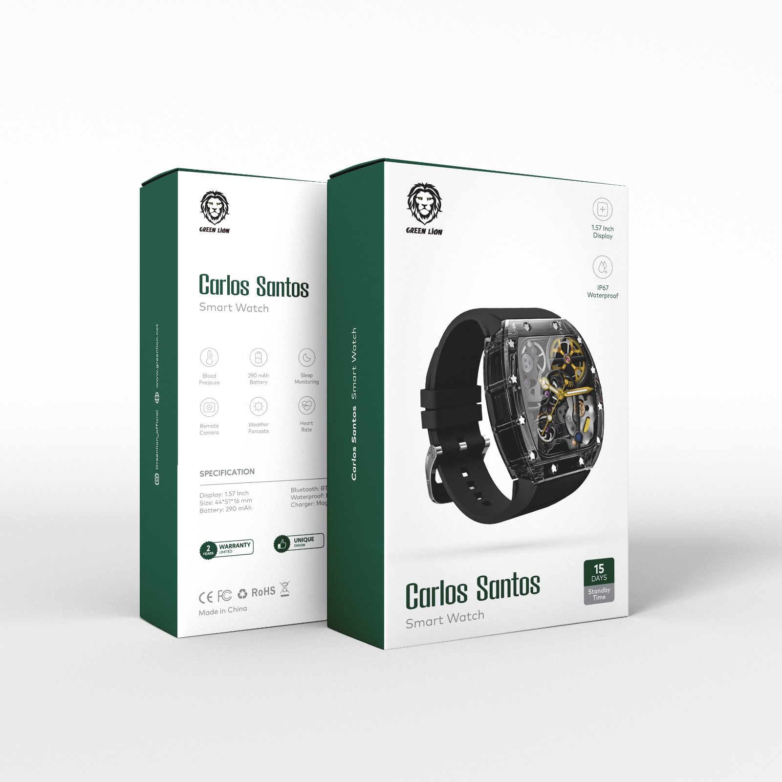 Green Lion Carlos Santos Unique Design Smart Watch with Remote Camera, Multi Games and Heart Rate Monitor | GNCRSTSWWH |
