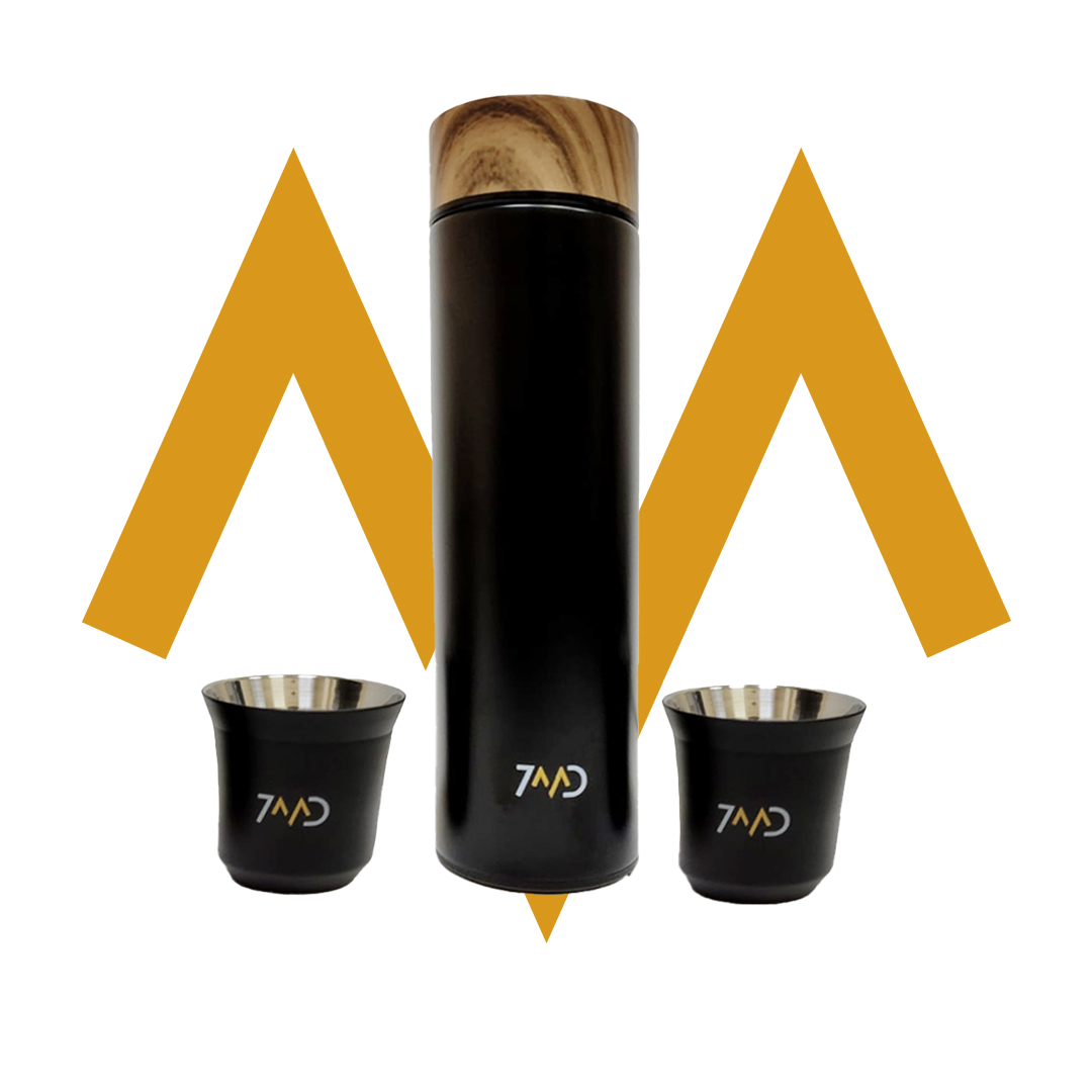 7MD Flask and Two Stainless Steel Cups, Keep Hot & Cold Beverages,  Luxurious Design, Double Wall Insulation | 12 Months Warranty |