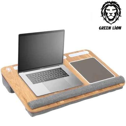 [9059] Green Lion Portable Lap Desk | Dual Comfort Cushions | Premium Quality | Unqie Design | Smartphone + Tablet Holders | Padded Wrist Rest | Integrated Mousepad | Carry Strap | 17 Inches Max Screen Size | GNPOLAPDSK |
