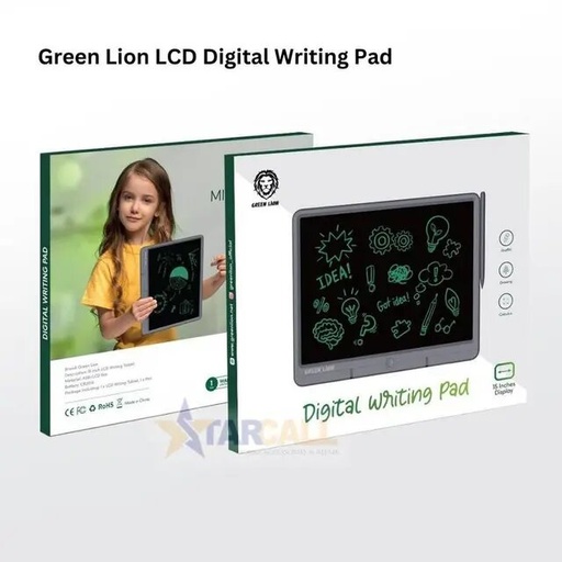 [9072] Green Lion Digital 15 inch Writing Pad | Eye Protection | Eco-Friendly | One-Click Erase | One-Click Lock | Compact & Light Weight | Kid-Friendly | Easy To Use | 1 Year Warranty | GNWPAD15GY |