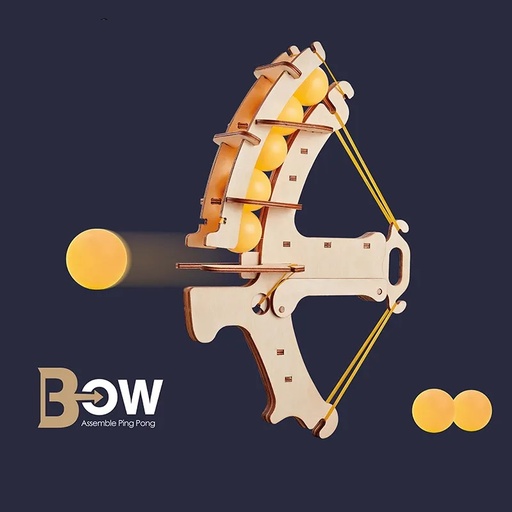[9132] Wooden Ping Pong Bow DIY Assembly Puzzle For Kids | Rubber Band Drive | Enlightenment Puzzle | Non-Toxic Safe Material | 10 Balls Included | Fun & Educational Toy | CH2013 |