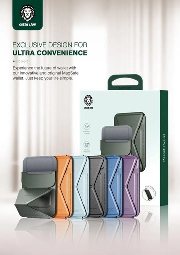 [9260] Green Lion Magnetic Wallet | Magsafe-Compatible | Strong Magnet | Premium Leater | Foldable Stand  | GNMAGWALT |