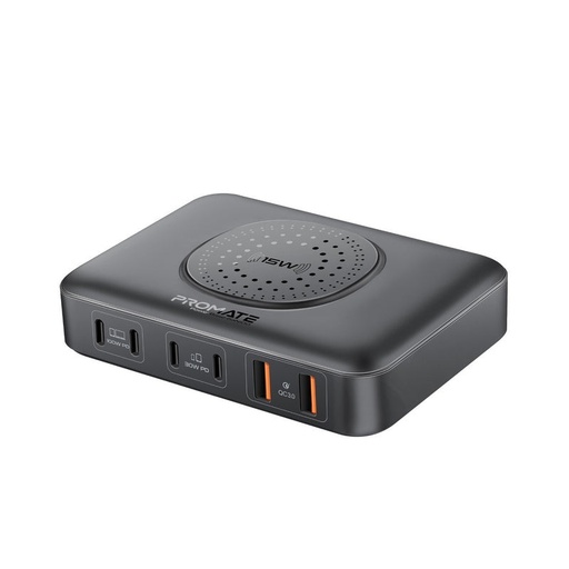 [9281] Promate GaNFast™ 100W Power Delivery Charging Station with 15W Wireless Charger | Universal Compatibility | Charge 7 Devices atThe Same Time | Ultra-Compact & Small Design | 2 Years Warranty | PowerBase-GaN100 |