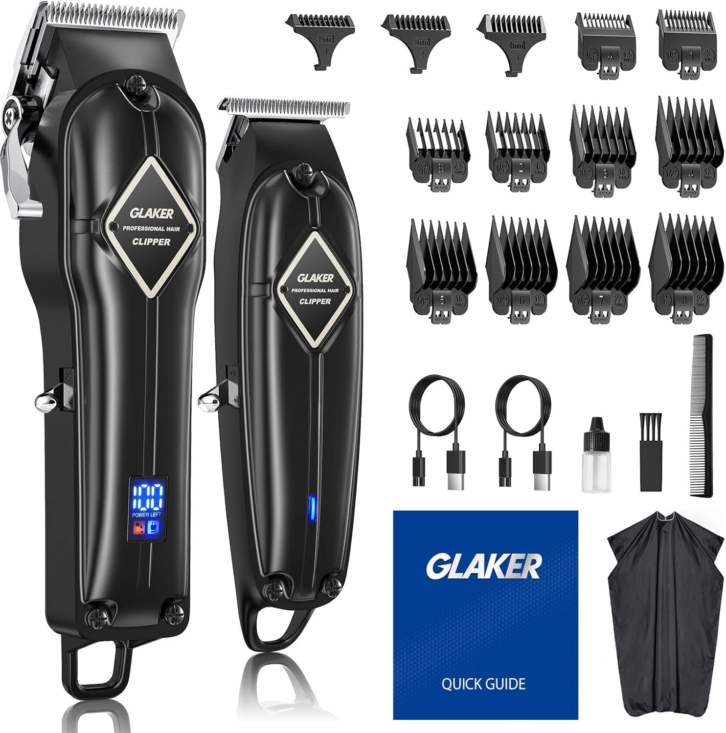 Glaker 2 in 1 Professional Hair Clipper + Trimmer | Long Battery Life | LED Display | Safe & Comfortable | Powerful & Quiet Motor | K11S |