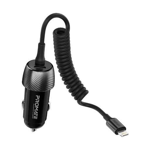 [9346] Promate 33W Quick Charging Car Charger with Lightning Connector Cable | Universal Compatibility | USB-C PD Charging Port | Heat Resistant | Sleek & Compact | 2 Years Warranty | PowerDrive-33PDI |