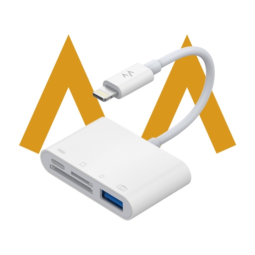 [9434]  الناسخ للايفون | موصل 4 في 1 مع منفذ Lightning وقارئ بطاقة SD/TF + قارئ بطاقة الذاكرة + USB