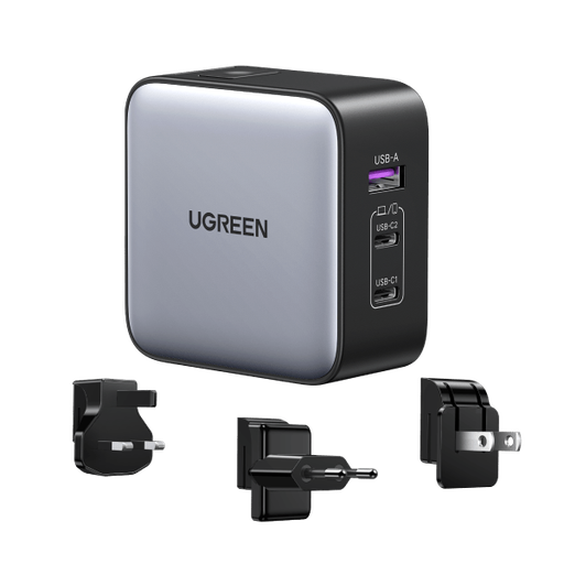 [9449] UGREEN Nexode 3-Port PD GaN Fast Charger 2xUSB-C 1xUSB-A With US/UK/EU Plug for Travel Model: CD296