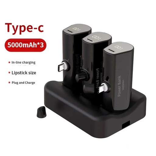 [9509] 7MD 3 in 1 Mini Power Bank Station With 15000mAh (3*5000mAh) Capacity & 15W Fast Charging (3Pc's Type-C )