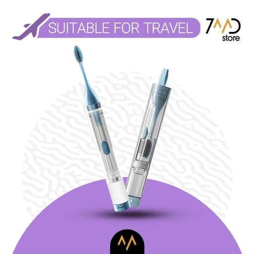 [9515] 7MD Travel Toothbrush with a Builtin Case for Toothpaste, Folding Handle, Soft Bristle, Blue Color