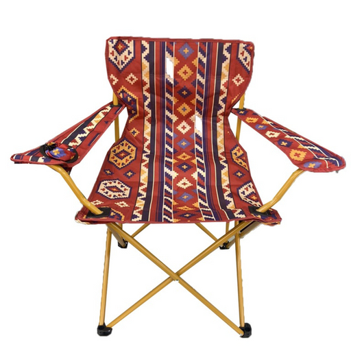[9533] Traditional Red Sadu Patterned  Foldable Trip Chair