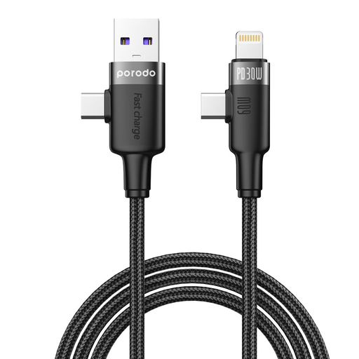 [9662] Porodo Dual Connector Braided 60W USB-AType C to CC-L Fast Charging Cable 1M | PD-AC2CLC-BK |