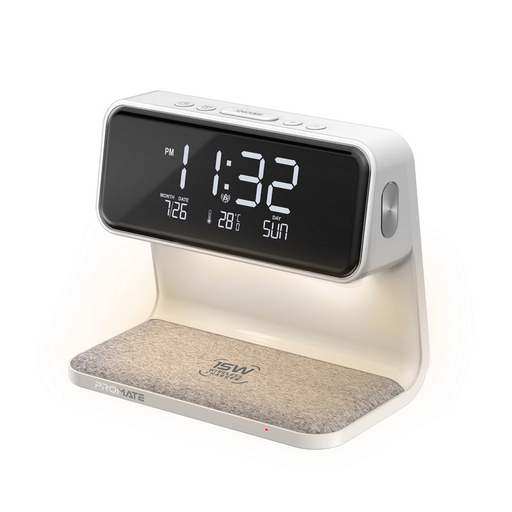 [9892] Promate Multi-Function LED Alarm Clock with 15W Wireless Charger, Night Light Modes, Alarm & Snooze Functions | Lumix-15W |