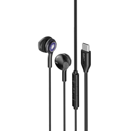 Promate Transparent Stereo USB-C Wired RGB Earphones | LumiBuds-C |