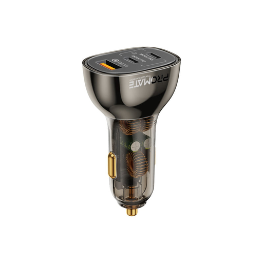 [9915] Promate 80W Multi-Port Transparent Car Charger with QC 3.0 & Power Delivery | TransDrive-80W |